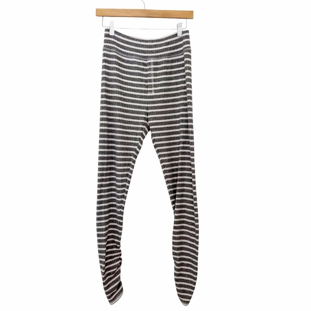 Aerie Gray White Striped Ribbed Ruched Pants Sz M